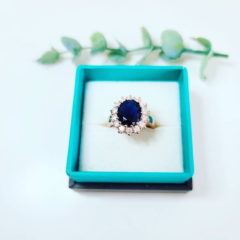 Dark blue Zirconia gold plated ring/ size 8